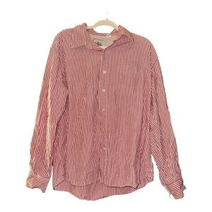 Cutter and Buck Long Sleeve Button Down Shirt Red and White Pinstripe Size XL